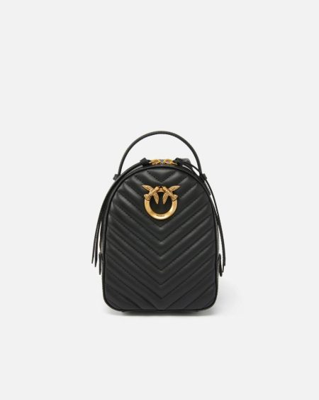Love Bag Mini Matelassé Leather Backpack Black-Antique Gold Backpacks Pinko