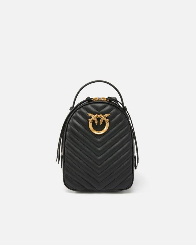 Love Bag Mini Matelassé Leather Backpack Black-Antique Gold Backpacks Pinko