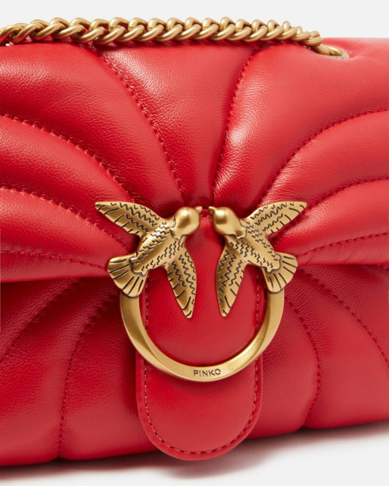 Love Bag Puff Butterfly Mini Nappa Leather Crossbody Bag Red-Antique Gold Pinko Crossbody Bags - Image 3