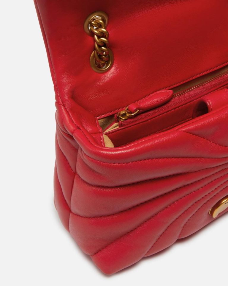 Love Bag Puff Butterfly Mini Nappa Leather Crossbody Bag Red-Antique Gold Pinko Crossbody Bags - Image 4