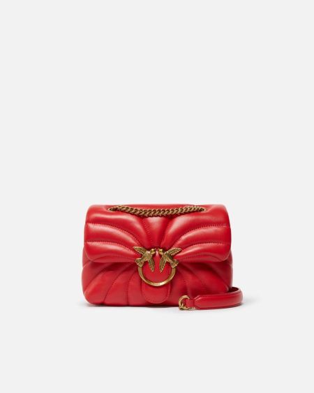 Love Bag Puff Butterfly Mini Nappa Leather Crossbody Bag Red-Antique Gold Pinko Crossbody Bags