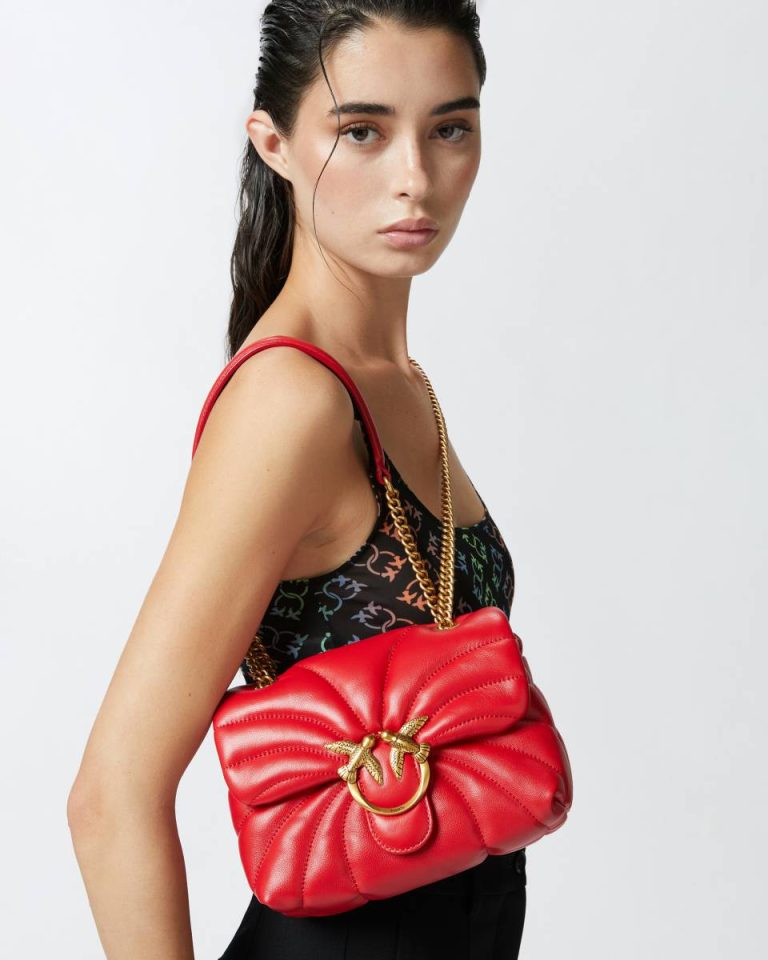 Love Bag Puff Butterfly Mini Nappa Leather Crossbody Bag Red-Antique Gold Pinko Crossbody Bags - Image 5