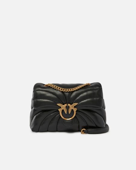Love Bag Puff Large Butterfly Quilt Crossbody Bag Black-Antique Gold Pinko Shoulder Bags