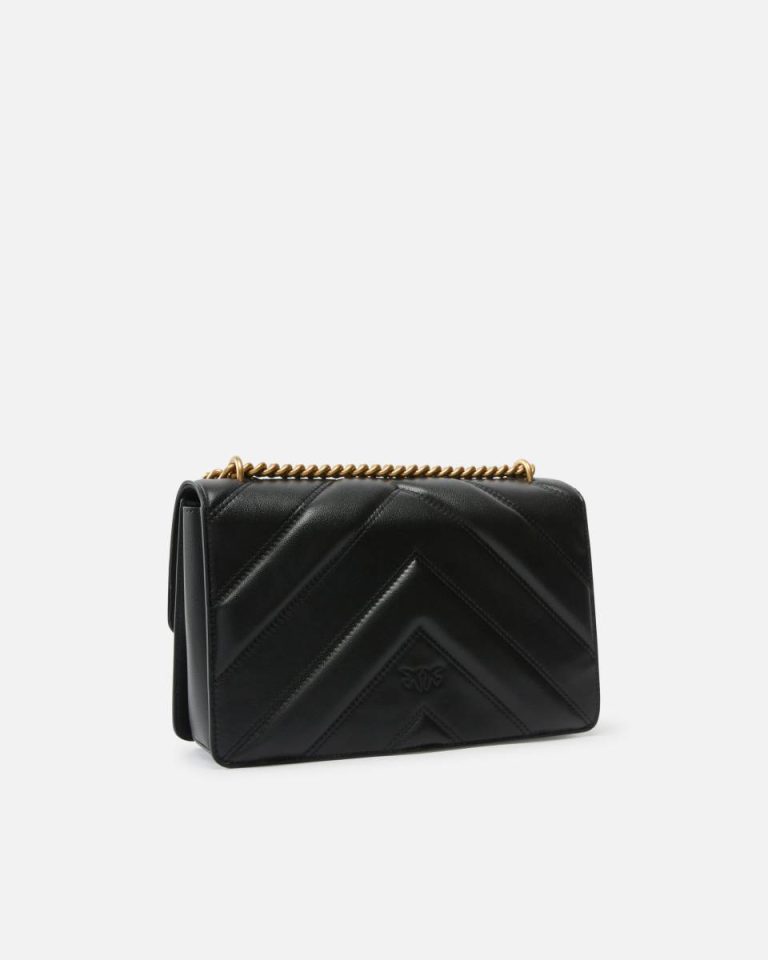 Love Bag Quilted Crossbody Bag With Chevron Motif And Logo Black-Antique Gold Pinko Shoulder Bags - Image 2
