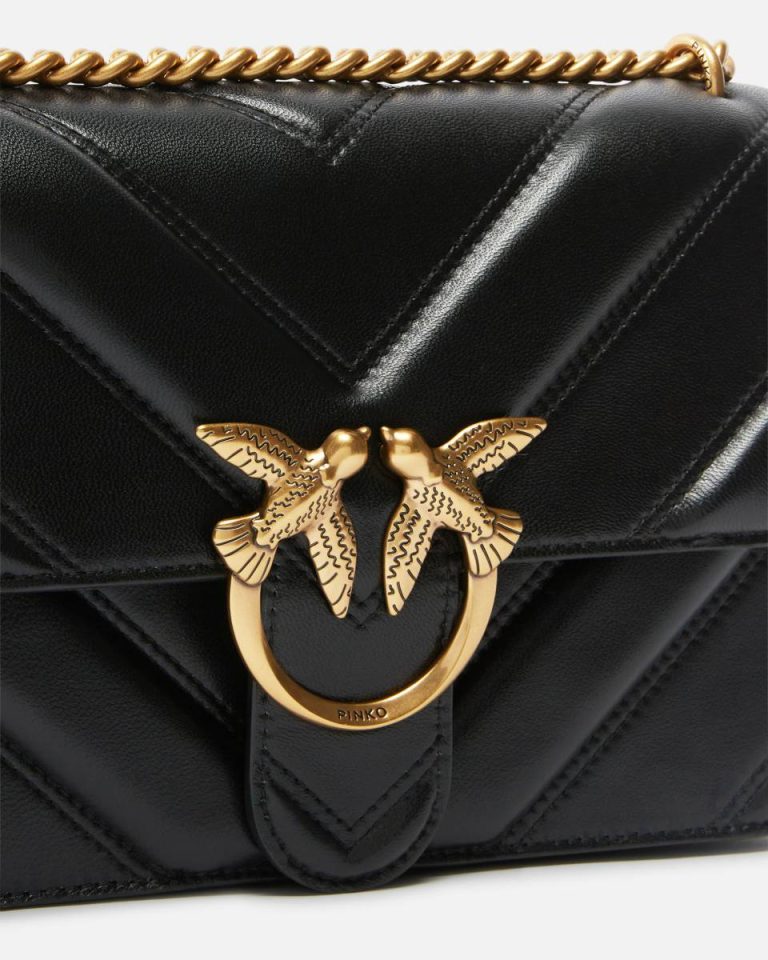 Love Bag Quilted Crossbody Bag With Chevron Motif And Logo Black-Antique Gold Pinko Shoulder Bags - Image 3