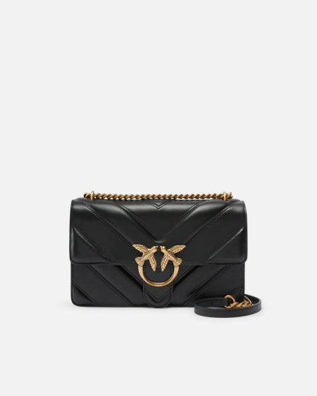 Love Bag Quilted Crossbody Bag With Chevron Motif And Logo Black-Antique Gold Pinko Shoulder Bags