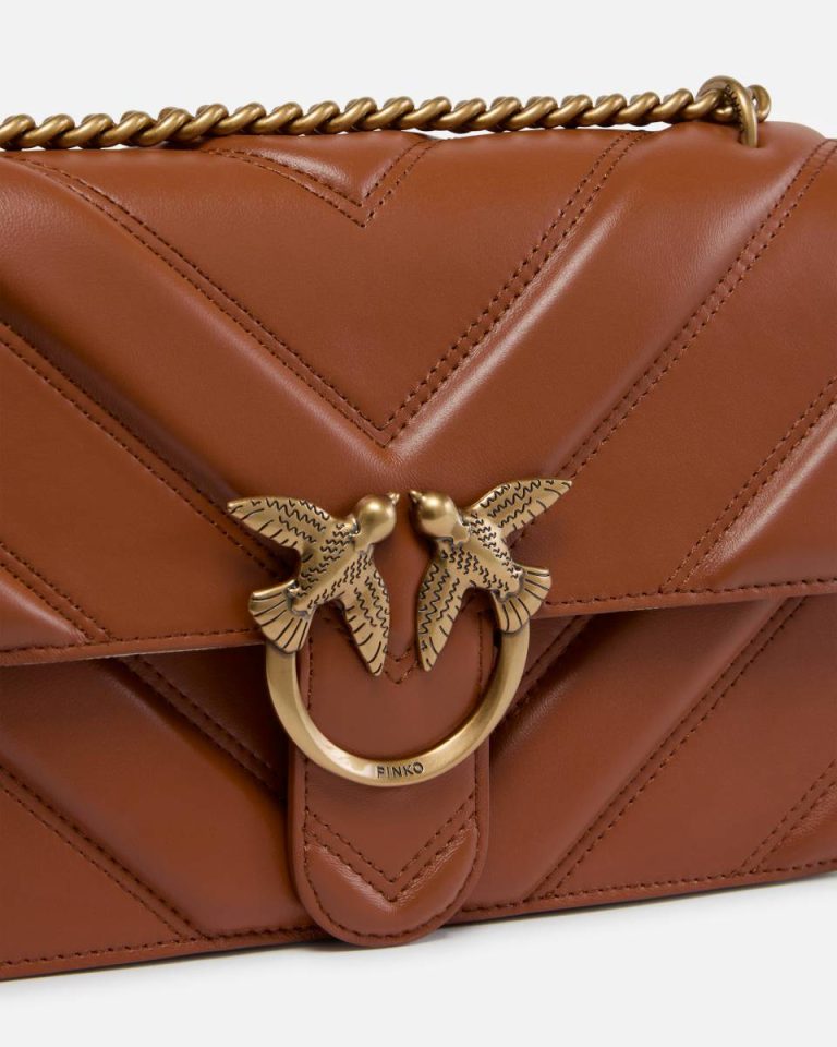 Love Bag Quilted Crossbody Bag With Chevron Motif And Logo Pinko Crude Brick-Antique Gold Shoulder Bags - Image 3