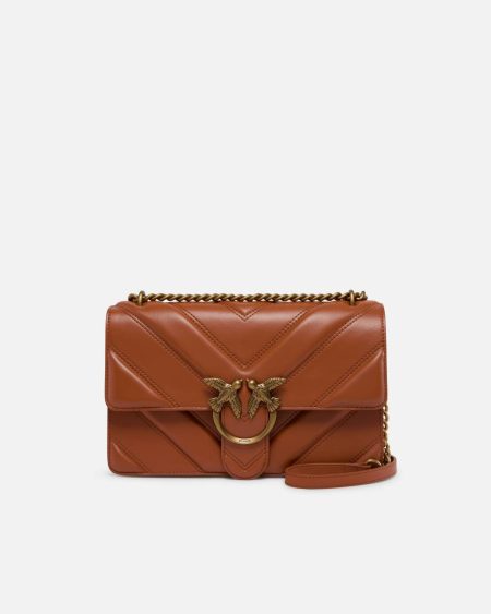 Love Bag Quilted Crossbody Bag With Chevron Motif And Logo Pinko Crude Brick-Antique Gold Shoulder Bags