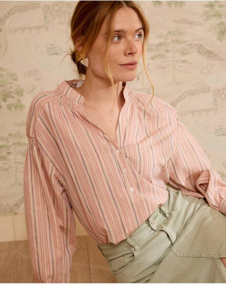 Lurex Linda Striped Blouse Rose Women Polín Et Moi Blouses And Shirts - Image 2