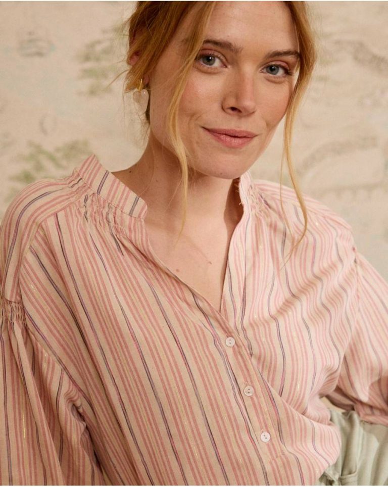 Lurex Linda Striped Blouse Rose Women Polín Et Moi Blouses And Shirts - Image 3