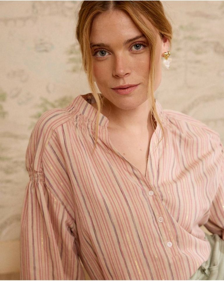 Lurex Linda Striped Blouse Rose Women Polín Et Moi Blouses And Shirts - Image 4