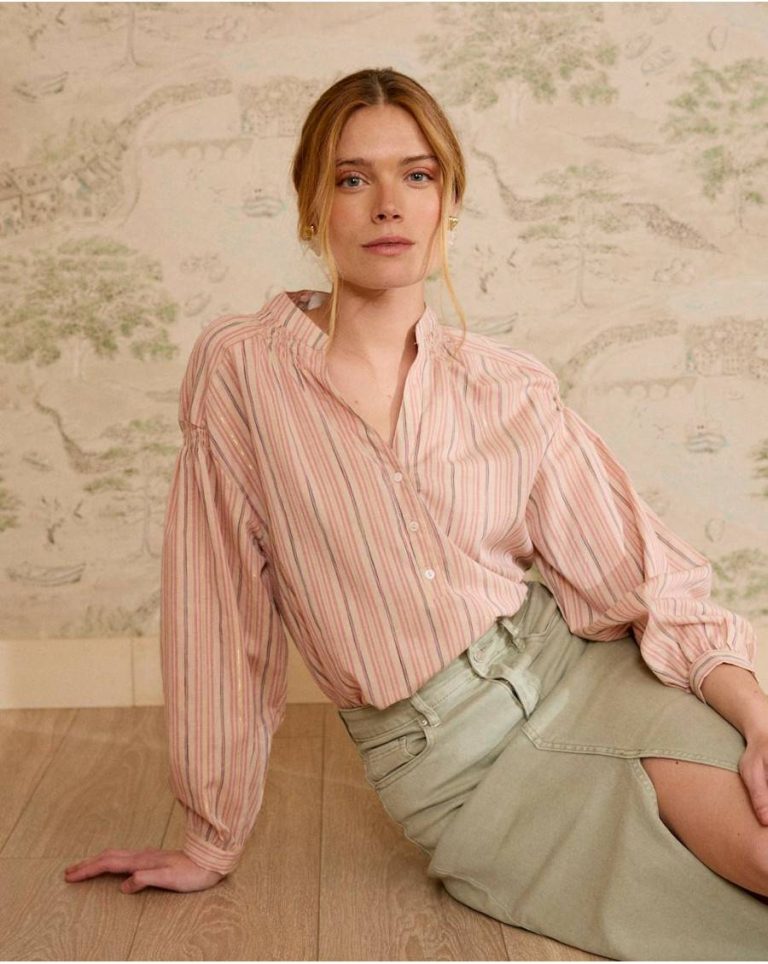 Lurex Linda Striped Blouse Rose Women Polín Et Moi Blouses And Shirts