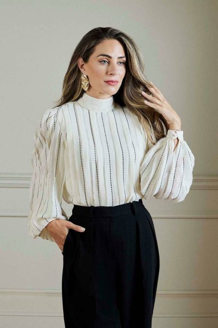 Lydia Millen Chiffon Top Stitch Detail Ruffle Woven Blouse Women Tailoring Ivory Karen Millen