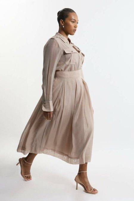 Lydia Millen Plus Size Organdie Woven Pleated Midi Skirt Karen Millen Champagne Tailoring Women