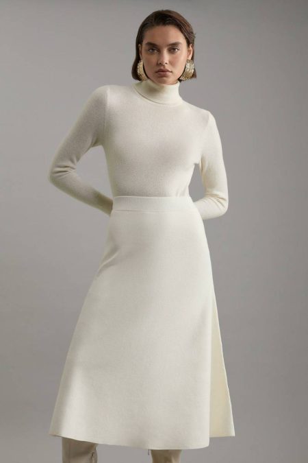 Lydia Millen Viscose Blend Milano Knit Full Midi Skirt Karen Millen Knitwear Women Cream