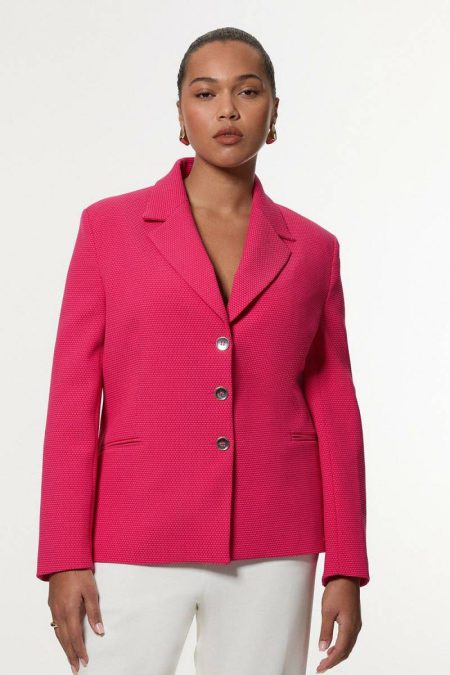 Magenta Karen Millen Tailoring Plus Size Tailored Textured Single Breasted Jacket Women