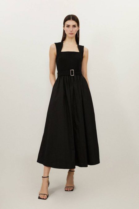 Maxi Dresses Camel Karen Millen Women Petite Scoop Neck Jersey Cotton Mix Maxi Dress