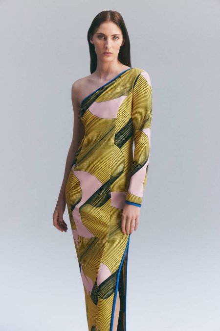 Maxi Dresses Karen Millen Amelia Graham Printed Cady One Shoulder Maxi Dress Yellow Women