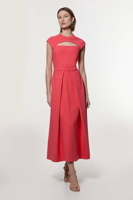 Maxi Dresses Karen Millen Compact Stretch Full Skirted Tailored Midaxi Dress Women Hot Pink