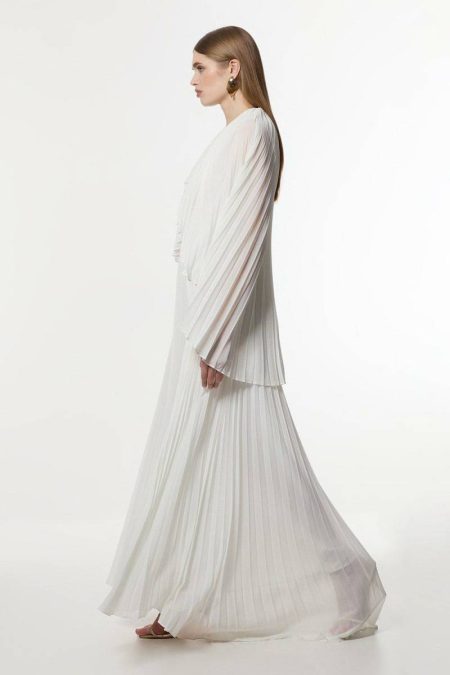 Maxi Dresses Karen Millen Cream Women Tall Pleated Cape Sleeve Low Back Maxi Dress