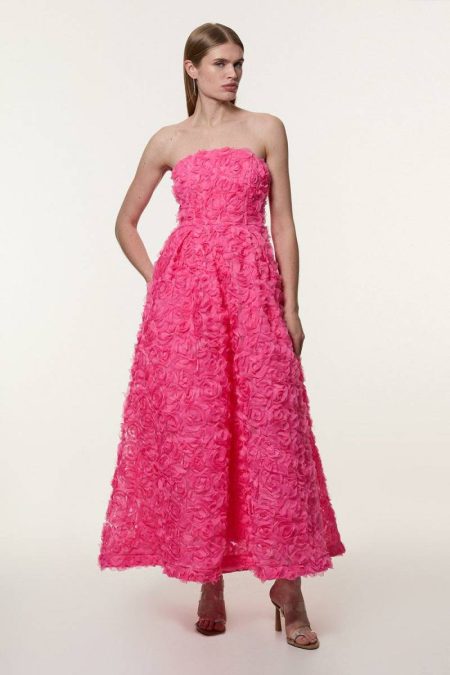 Maxi Dresses Karen Millen Tall Textured Rosette Prom Maxi Dress Pink Women