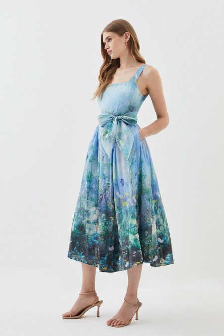 Maxi Dresses Karen Millen Women Lydia Millen Tall Cotton Scenic Floral Strappy Midi Dress