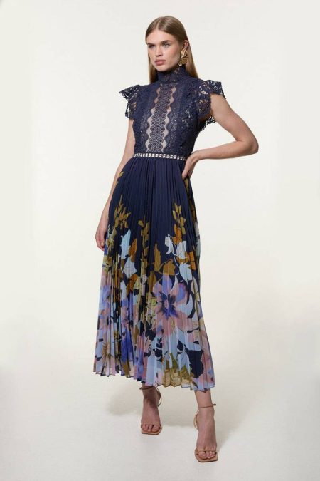 Maxi Dresses Lace Trailing Floral Ombre Woven Maxi Dress Navy Karen Millen Women