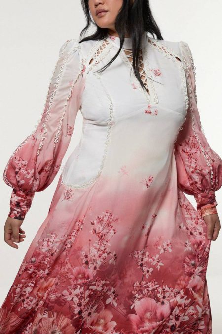 Maxi Dresses Plus Size Trailing Floral Woven High Neck Maxi Dress Women Karen Millen Pink