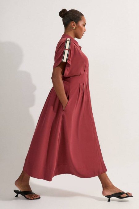 Maxi Dresses Women Plus Size Crepe Woven Shirt Dress With Contrast Stripe Trim Karen Millen Rose