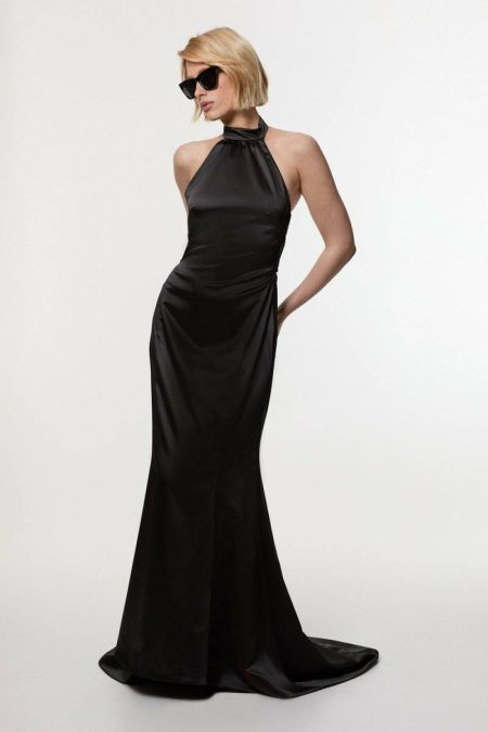 Maxi Dresses Women Premium Satin Halter Neck Tailored Maxi Dress Karen Millen Black