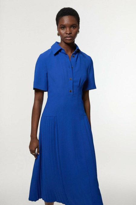 Maxi Dresses Women Red Karen Millen Tailored Crepe Pleated Panelled Shirt Dress