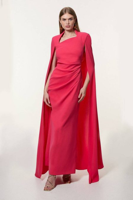 Maxi Dresses Women Soft Tailored Asymmetric Neck Cape Maxi Dress Karen Millen Hot Pink
