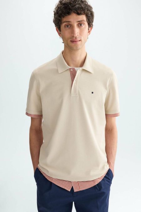Men Beige Polo Shirts Purificacion Garci Piqué Double Polo Shirt