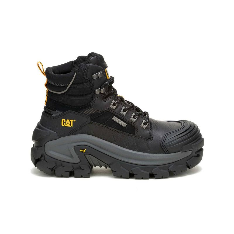 Men Black Boots Cat Men's Invader Max Waterproof Composite Toe Work Boot