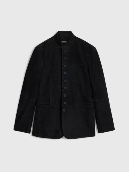 Men Black John Varvatos Leather Jackets Woodward Multibutton Jacket