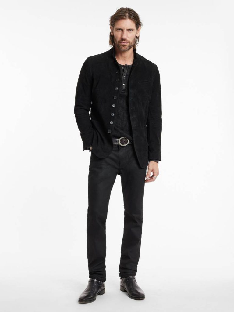 Men Black John Varvatos Leather Jackets Woodward Multibutton Jacket - Image 5