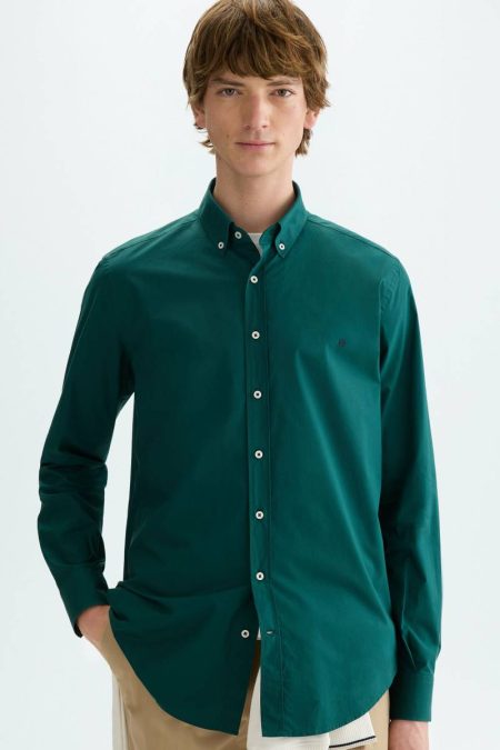 Men Bottle Green Purificacion Garci Shirts Poplin Shirt