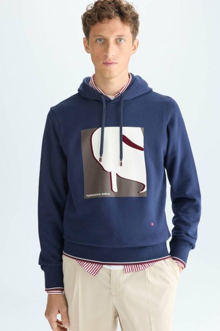 Men Cala Flocked Hooded Sweatshirt Navy Purificacion Garci Swimwear