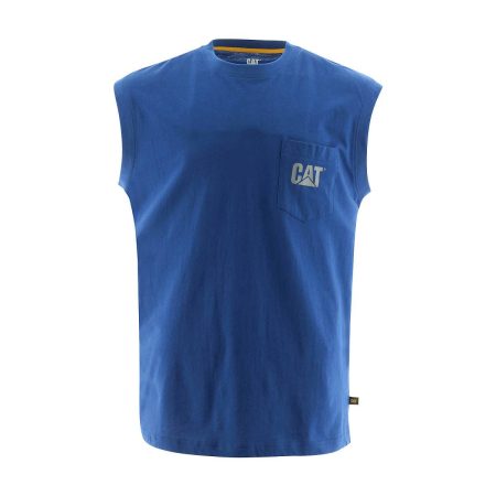 Men Cat Tops & Outerwear Men's Trademark Sleeveless Pocket Tee Bright Blue