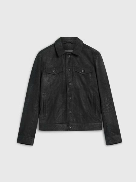 Men John Varvatos Andrew Trucker Leather Jackets Black