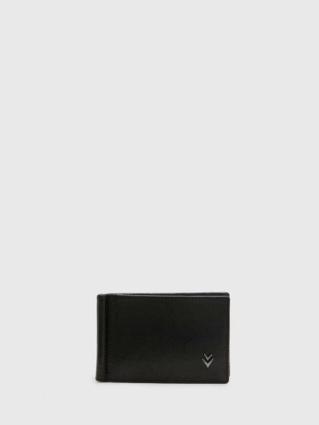 Men John Varvatos Leather Wallets Black Money Clip Bi-Fold