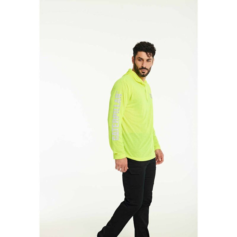 Men Men's Hivis Upf Hooded Long Sleeve Tee Yellow Cat Tops & Outerwear - Image 2