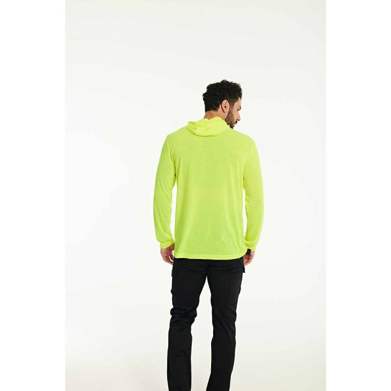 Men Men's Hivis Upf Hooded Long Sleeve Tee Yellow Cat Tops & Outerwear - Image 3