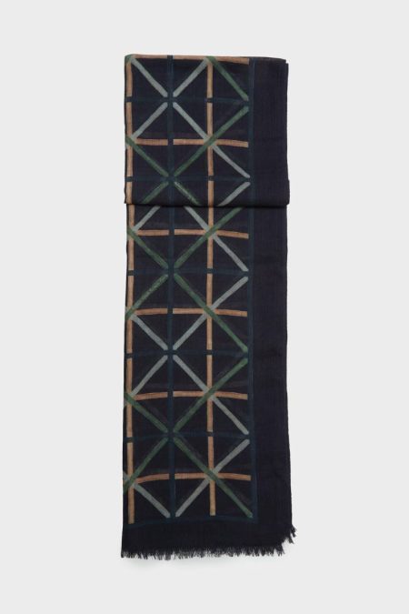 Men Origami Wool Scarf Purificacion Garci Navy/Blue/Hunter Green Scarves