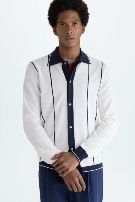Men Outerwear White/Navy Purificacion Garci Striped Pima Cotton Knit Overshirt