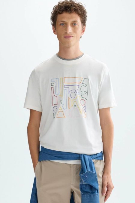 Men Pg Lines Print T-Shirt Purificacion Garci Ecru T-Shirts