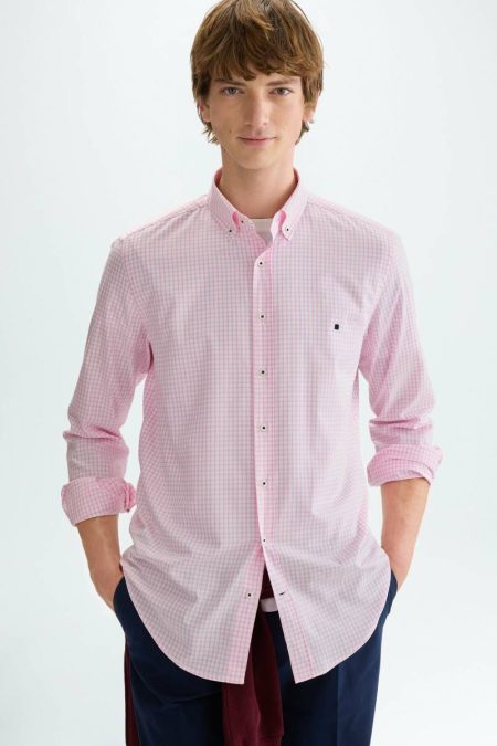 Men Pink/White Chequered Oxford Shirt Purificacion Garci Shirts