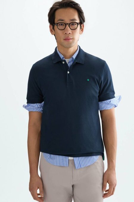 Men Piqué Polo Shirt Purificacion Garci Navy Polo Shirts