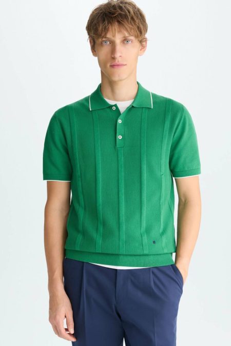 Men Polo Shirts Purificacion Garci Ribbed Effect Knit Polo Shirt Green
