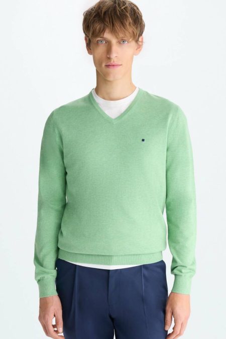 Men Purificacion Garci Cotton V-Neck Sweater Green Sweatshirts
